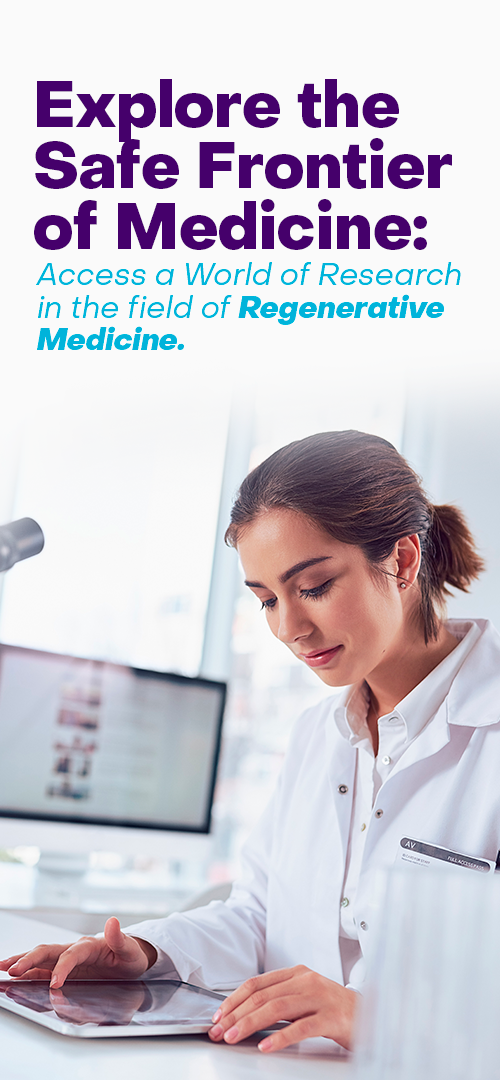 A medical professional engaging in regenerative medicine research on a tablet in a modern clinic. Advancements in Regenerative Medicine Research and Education