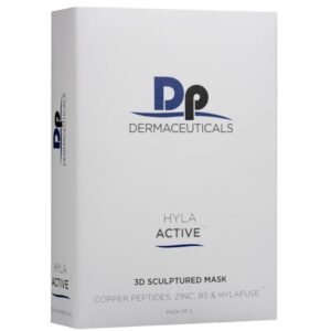 Packaging box of DP Dermaceuticals Hyla Active 3D Sculptured Mask with key ingredients listed.