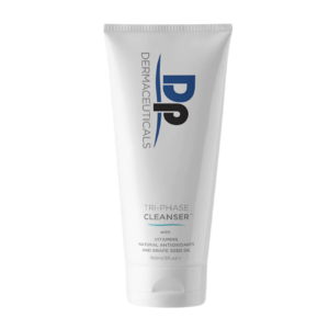 Tube of DP Dermaceuticals Tri-Phase Cleanser with vitamins and grape seed oil.