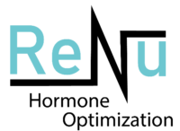 Logo of ReNu Hormone Optimization, showcasing the stylized text 'ReNu' in black and teal with a checkmark incorporated into the letter 'N', underlined by the service description 'Hormone Optimization' in a simple sans-serif font. Leaders in PRP Commerce