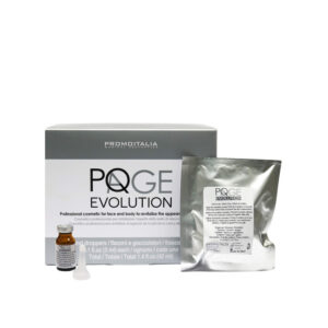 A set of PROMOITALIA PQAGE EVOLUTION skincare products, including a box, a vial, and a sachet