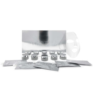 V METALL skincare mask and serum set with multiple vials and foil packets