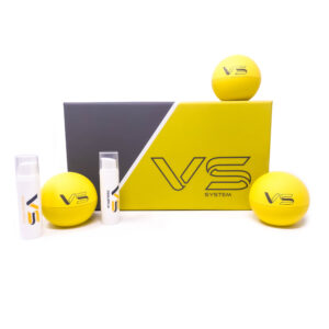 VS Booster Serum Refill Kit with yellow and white packaging and spherical containers.