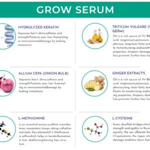 Informative graphic showcasing the active ingredients in HairSmart Grow Serum for hair health.