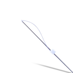 Close-up of a single Assufil Monofilamento surgical suture with a pre-attached needle on a white background.